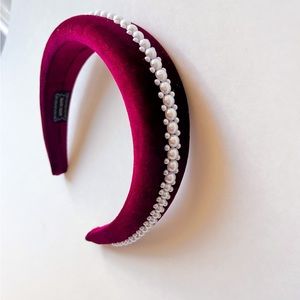 Royal red handmade padded headband with pearl embellishments